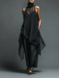 Diana | Women's Minimalist Imitation Acetate Slip Dress Paired With A Chiffon Overlay Maxi Dress oaklynwear
