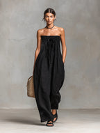 Greta | Women's Minimalist Loose-Fitting Linen Blend Strapless Jumpsuit With Tie Closure oaklynwear