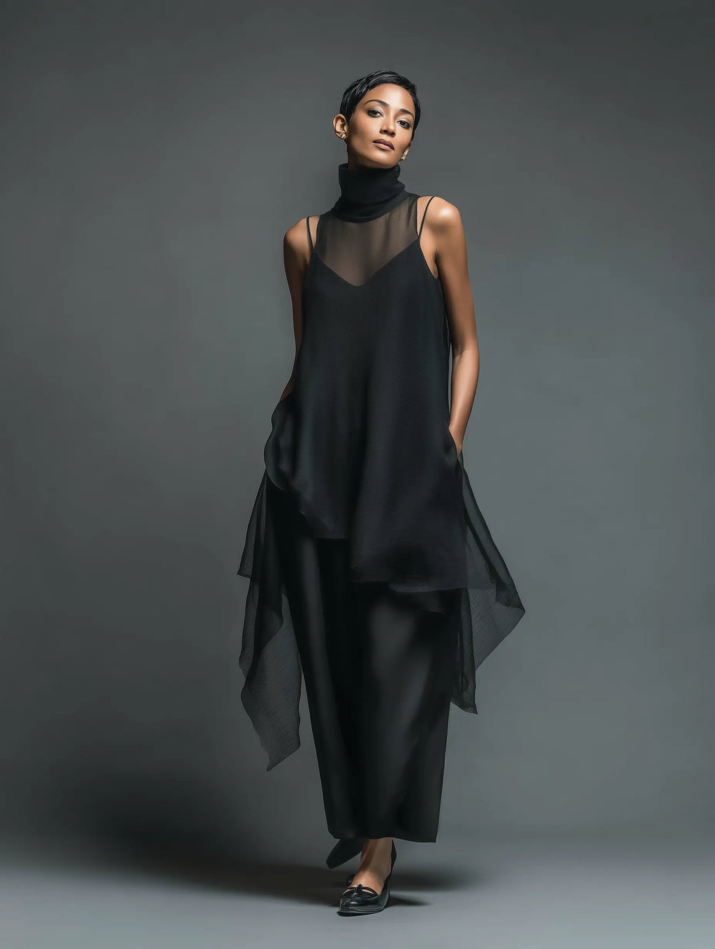 Diana | Women's Minimalist Imitation Acetate Slip Dress Paired With A Chiffon Overlay Maxi Dress oaklynwear