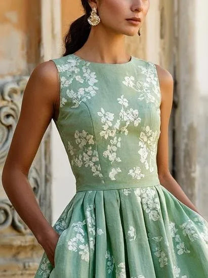 Rosanna | Women's Floral Linen Midi Dress oaklynwear