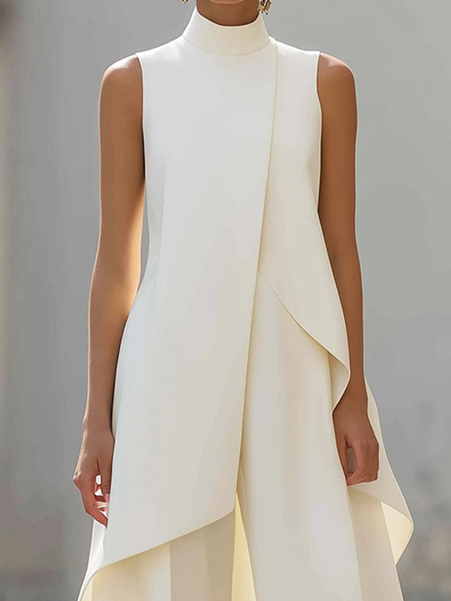 Asymmetric Layered Sleeveless Top & Wide-Leg Pants Set oaklynwear