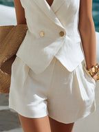 Sophia | Linen Vest Shorts Two-Piece Set oaklynwear