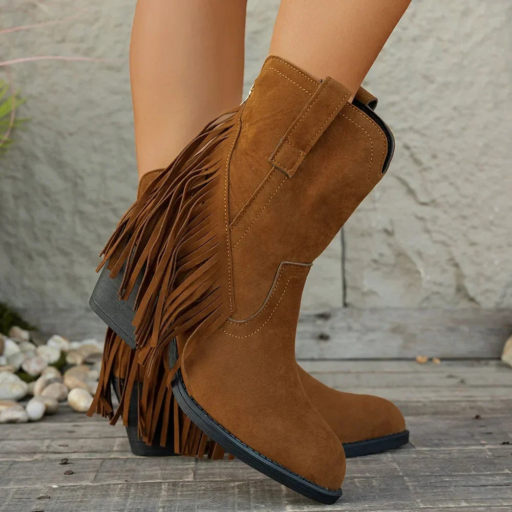 Calista | Women's Wide Calf Western Fringe Cowboy Boots oaklynwear