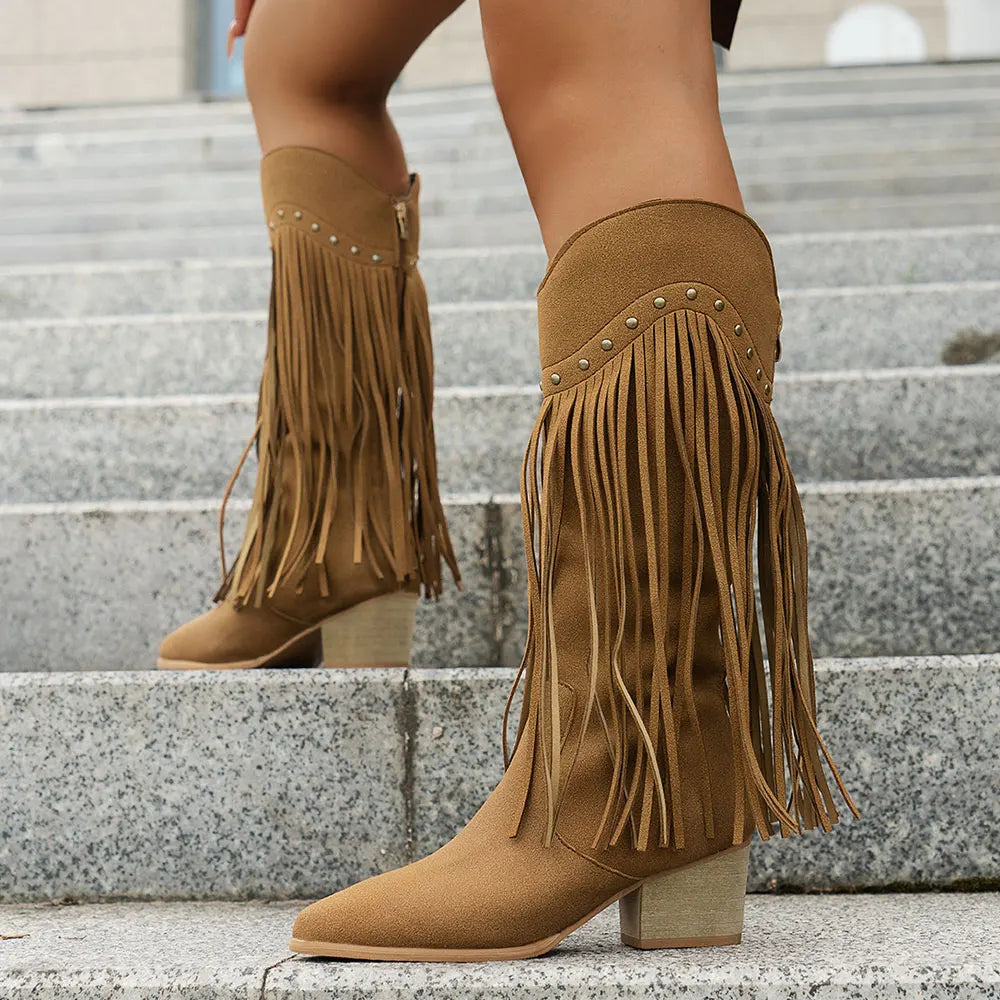 Calista | Women's Wide Calf Western Fringe Cowboy Boots oaklynwear
