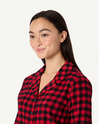 Matching family Christmas pajamas in plaid with collared adult tops and kids crew-neck sets - view 10