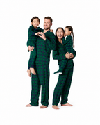 Matching family Christmas pajamas in plaid with collared adult tops and kids crew-neck sets - view 3