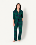 Matching family Christmas pajamas in plaid with collared adult tops and kids crew-neck sets - view 5