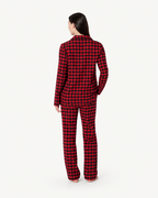 Matching family Christmas pajamas in plaid with collared adult tops and kids crew-neck sets - view 8