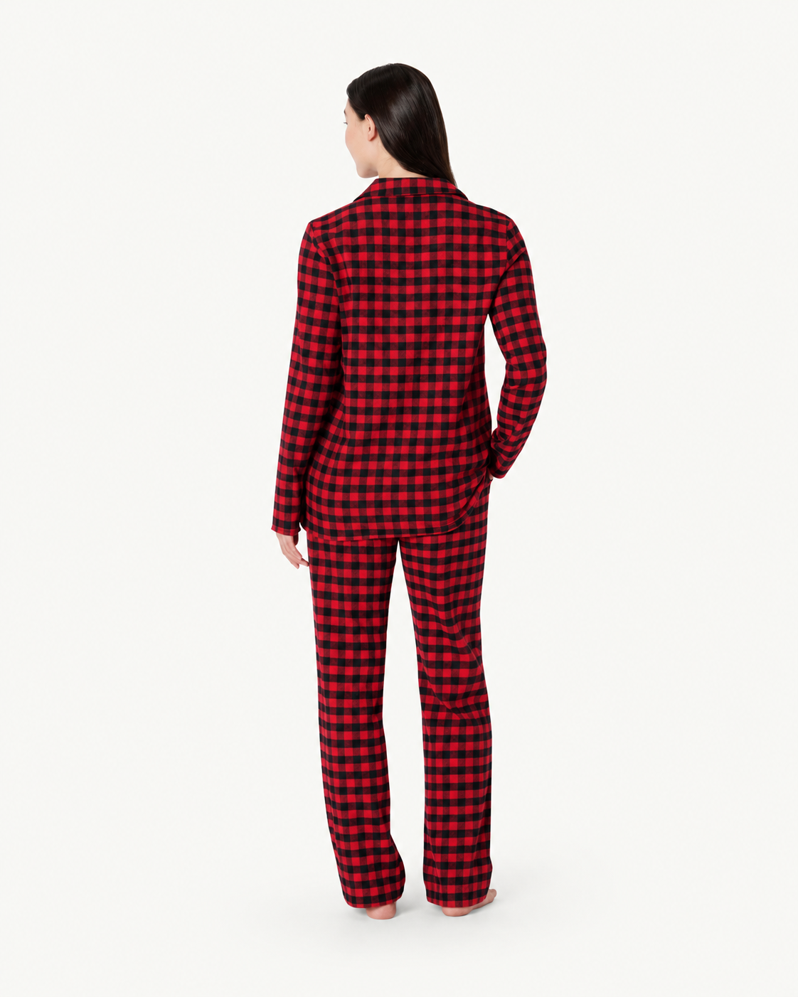 Matching family Christmas pajamas in plaid with collared adult tops and kids crew-neck sets - view 8
