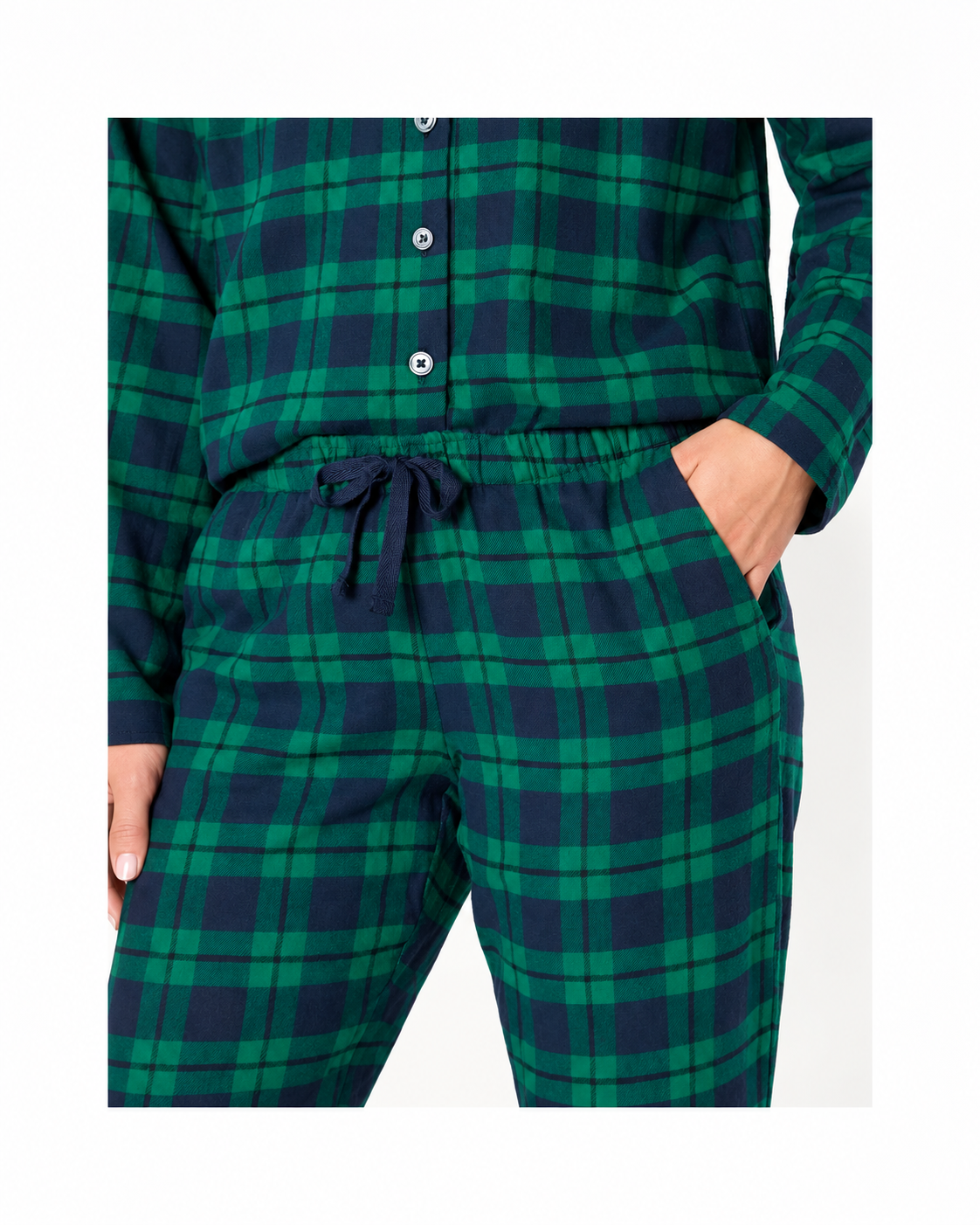Matching family Christmas pajamas in plaid with collared adult tops and kids crew-neck sets - view 9