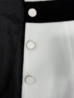 White A-line midi coat dress with black contrast cuffs, lapels and hem - view 3
