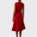 Sleeveless holiday midi dress with twisted waist and cascading ruffle - view 13