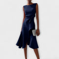 Sleeveless holiday midi dress with twisted waist and cascading ruffle - view 2