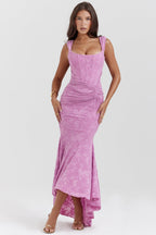 Corset bodycon maxi dress with ruched waist and mermaid high-low hem
