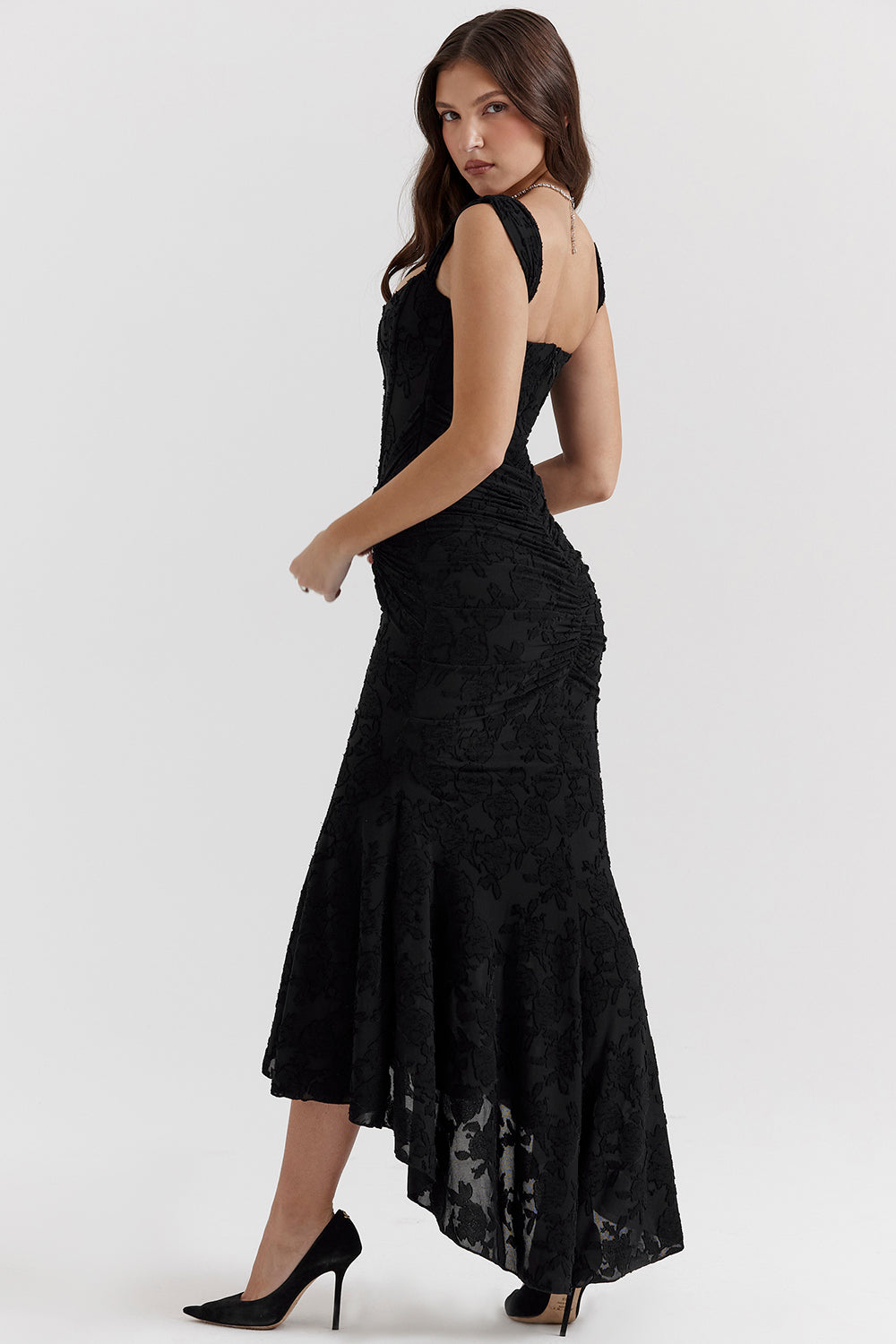 Corset bodycon maxi dress with ruched waist and mermaid high-low hem - view 2