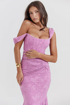 Corset bodycon maxi dress with ruched waist and mermaid high-low hem - view 4