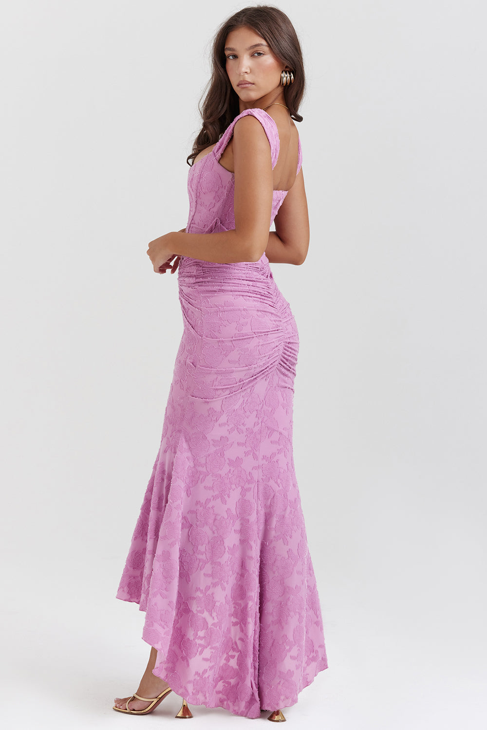 Corset bodycon maxi dress with ruched waist and mermaid high-low hem - view 5