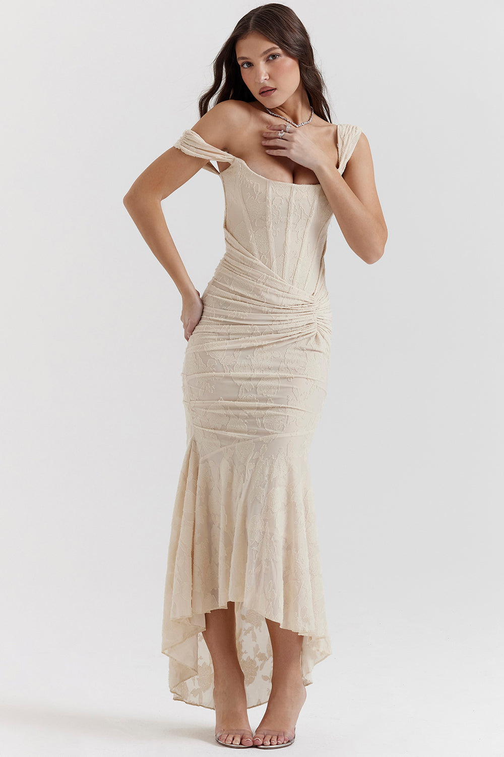 Corset bodycon maxi dress with ruched waist and mermaid high-low hem - view 7