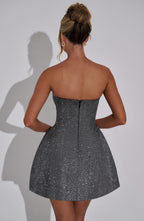 Strapless glitter mini dress with oversized back bow and structured A-line skirt - view 16