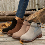 Women's suede-look Chelsea ankle boots with buckle strap and lug sole block heel