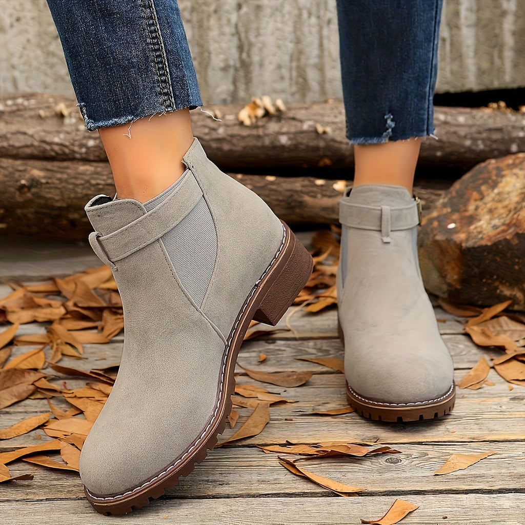 Women's suede-look Chelsea ankle boots with buckle strap and lug sole block heel - view 10