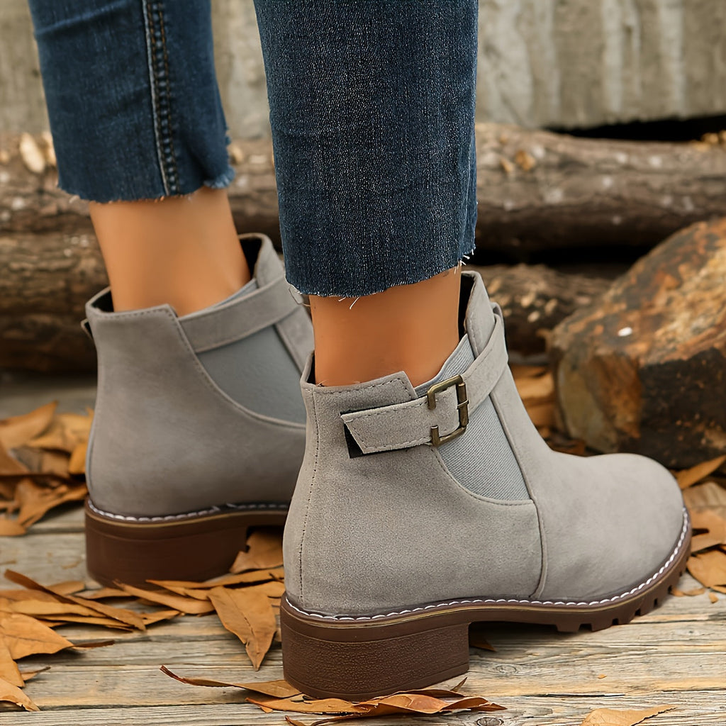 Women's suede-look Chelsea ankle boots with buckle strap and lug sole block heel - view 12
