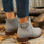 Women's suede-look Chelsea ankle boots with buckle strap and lug sole block heel - view 12