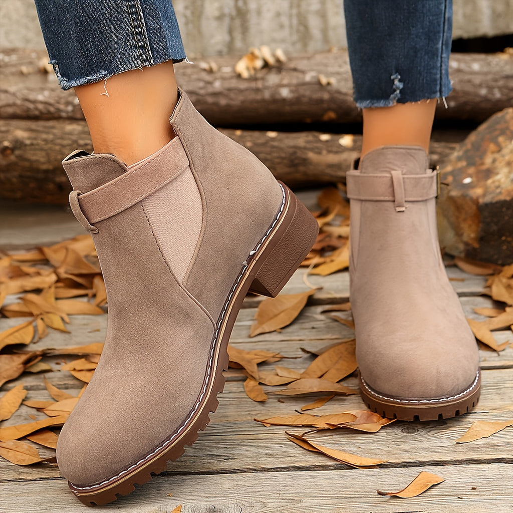 Women's suede-look Chelsea ankle boots with buckle strap and lug sole block heel - view 7