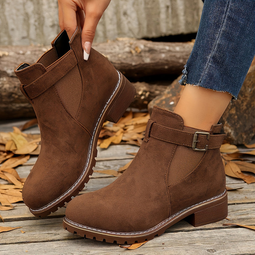 Women's suede-look Chelsea ankle boots with buckle strap and lug sole block heel - view 9