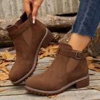 Women's suede-look Chelsea ankle boots with buckle strap and lug sole block heel - view 9