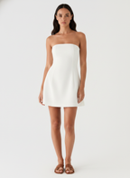 Women's White Strapless Mini Dress – Elegant Bodycon Party Dress oaklynwear