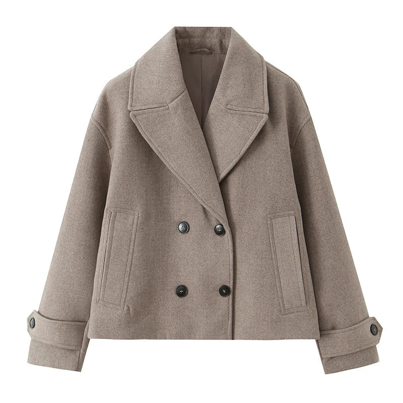 Women's cropped double-breasted peacoat with wide notched lapels - view 4