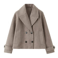 Women's cropped double-breasted peacoat with wide notched lapels - view 4
