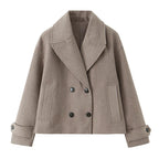 Women's cropped double-breasted peacoat with wide notched lapels - view 4