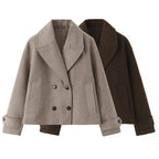 Women's cropped double-breasted peacoat with wide notched lapels - view 6