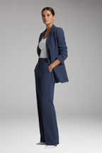 Navy tailored two piece set with single-button peak lapel blazer and high-rise straight leg pants - view 3