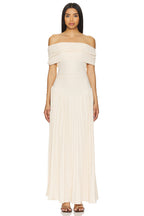 Cream off shoulder pleated maxi dress with ruched foldover neckline and drop waist - view 14