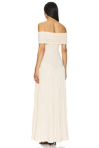 Cream off shoulder pleated maxi dress with ruched foldover neckline and drop waist - view 16