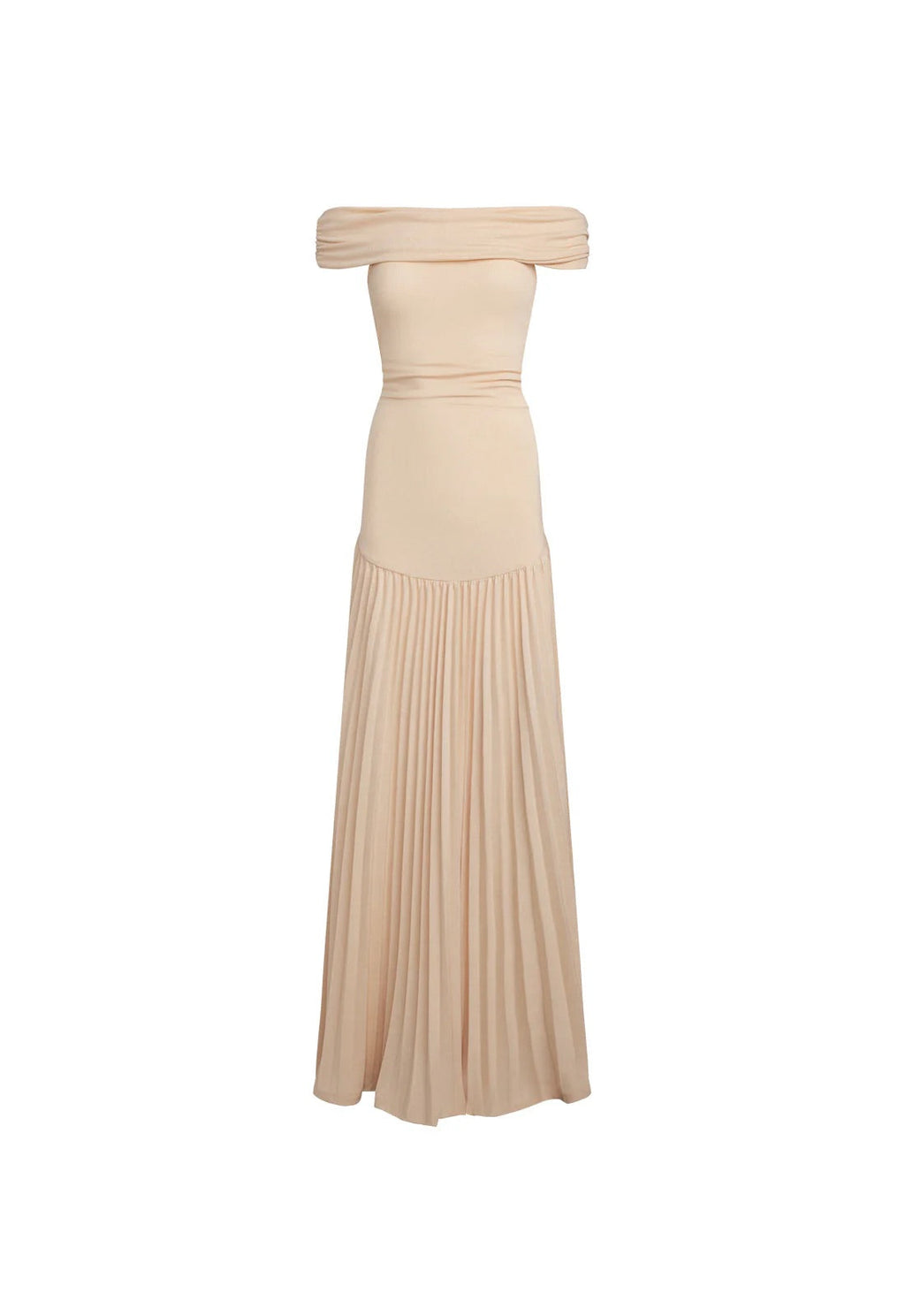 Cream off shoulder pleated maxi dress with ruched foldover neckline and drop waist - view 17