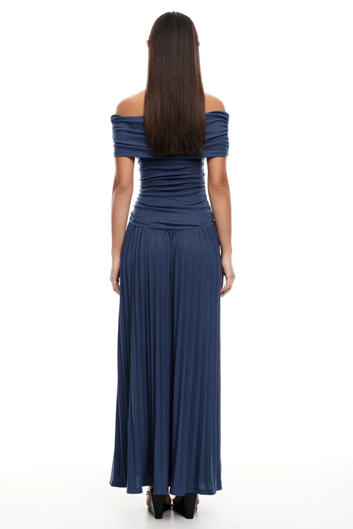 Cream off shoulder pleated maxi dress with ruched foldover neckline and drop waist - view 22