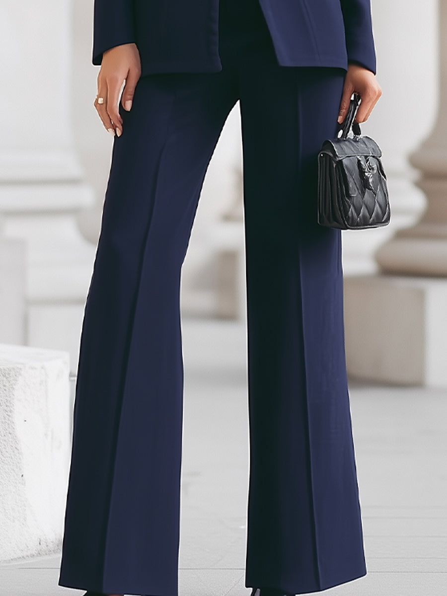 Tailored stand-collar blazer and wide-leg suit pants on model - view 3