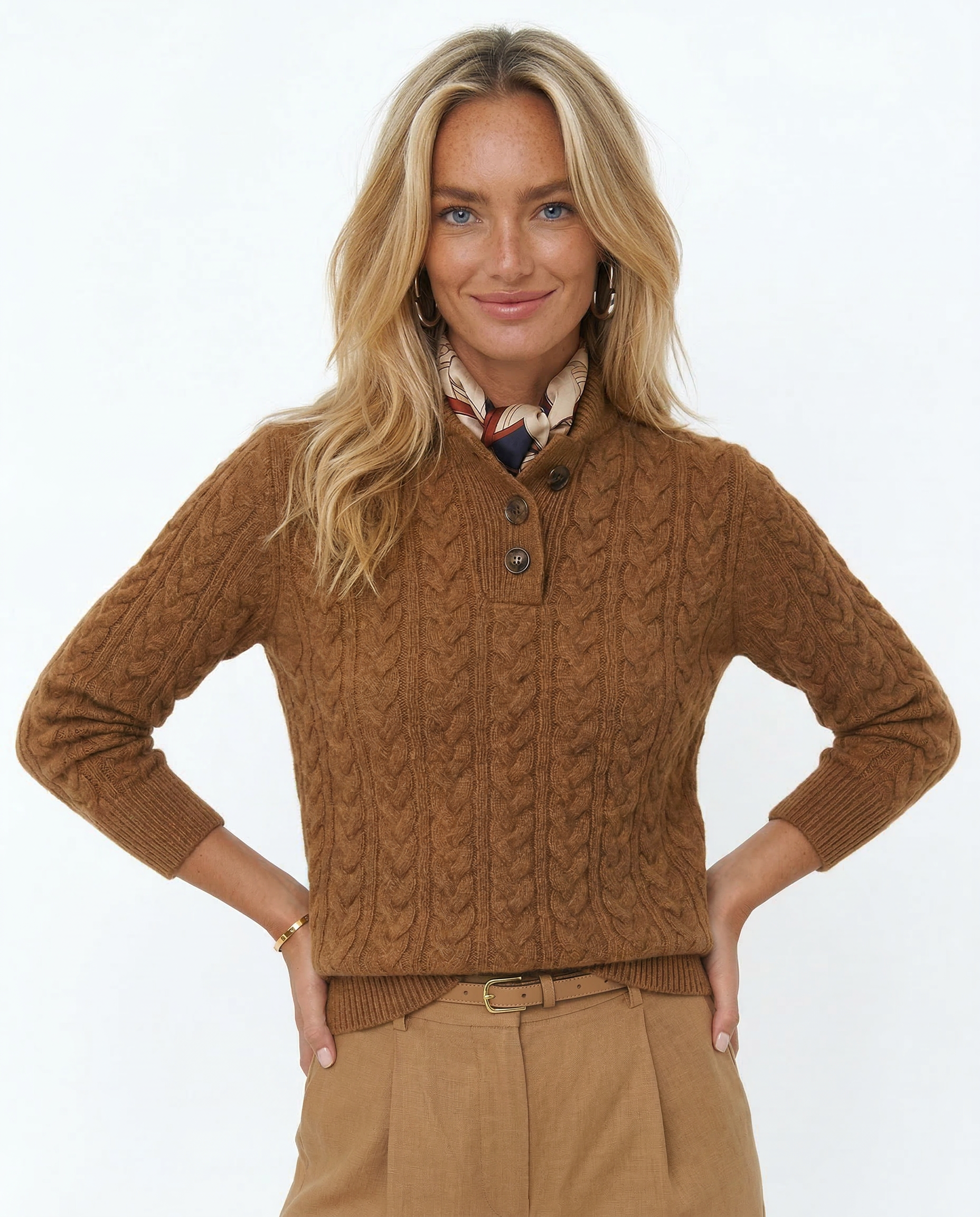 Ellie | Button-Up Cable Knit Sweater with Stand Collar, Cozy Winter Pullover oaklynwear