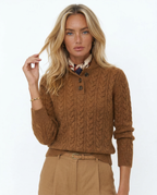 Ellie | Button-Up Cable Knit Sweater with Stand Collar, Cozy Winter Pullover oaklynwear