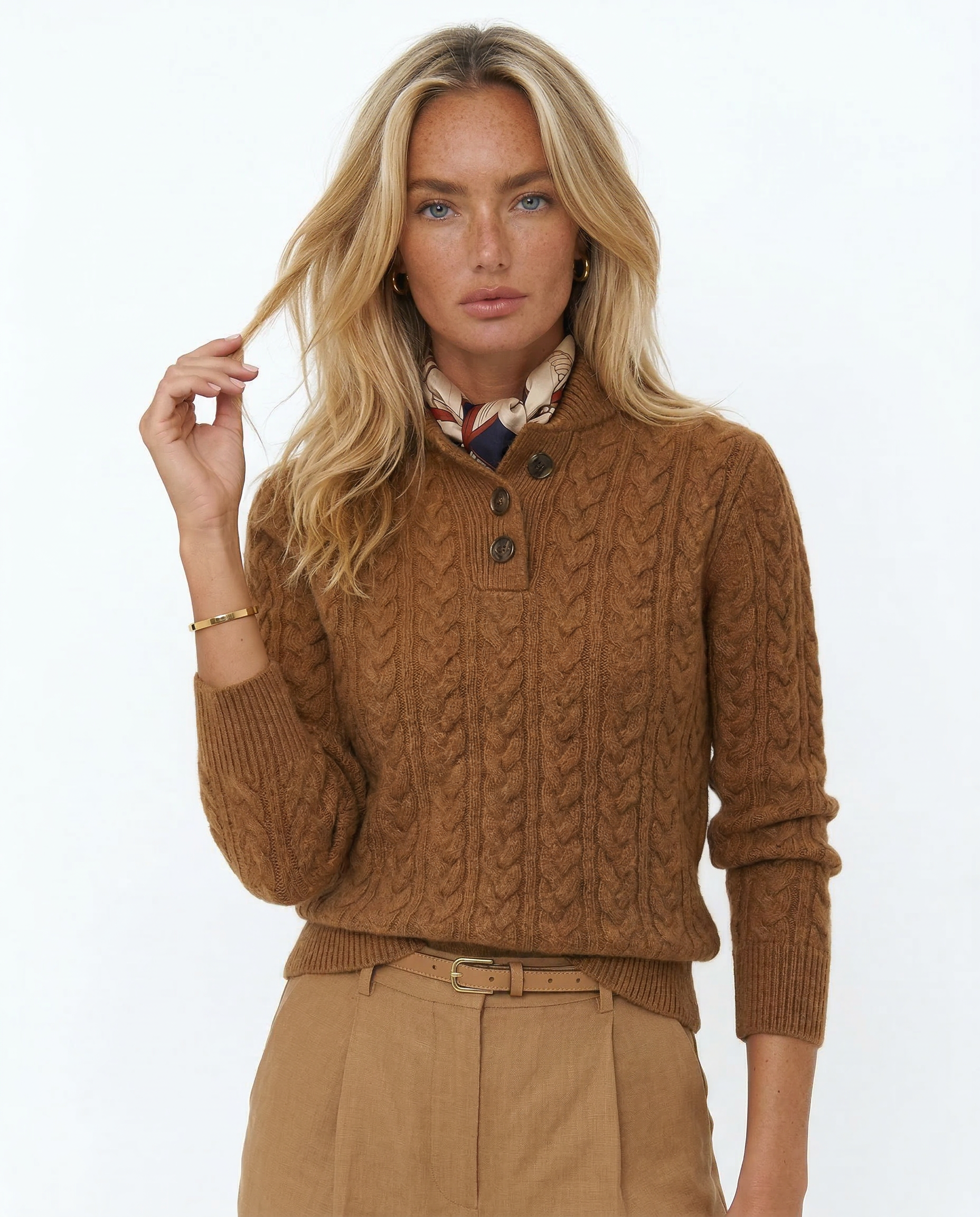 Ellie | Button-Up Cable Knit Sweater with Stand Collar, Cozy Winter Pullover oaklynwear