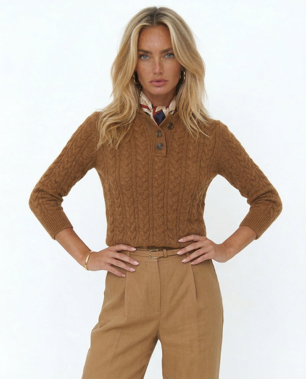 Ellie | Button-Up Cable Knit Sweater with Stand Collar, Cozy Winter Pullover oaklynwear
