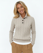 Ellie | Button-Up Cable Knit Sweater with Stand Collar, Cozy Winter Pullover oaklynwear