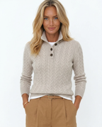 Ellie | Button-Up Cable Knit Sweater with Stand Collar, Cozy Winter Pullover oaklynwear