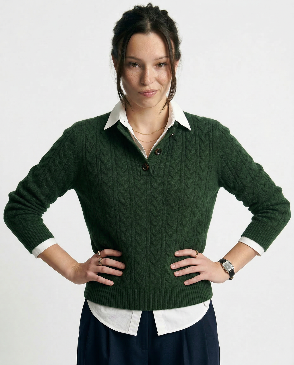 Ellie | Button-Up Cable Knit Sweater with Stand Collar, Cozy Winter Pullover oaklynwear