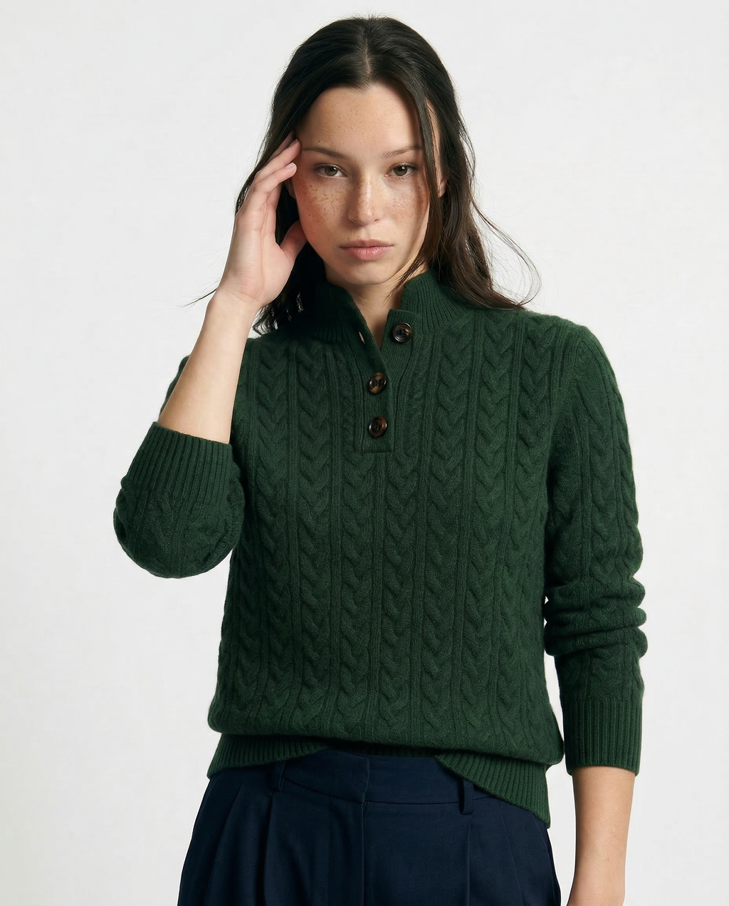 Ellie | Button-Up Cable Knit Sweater with Stand Collar, Cozy Winter Pullover oaklynwear