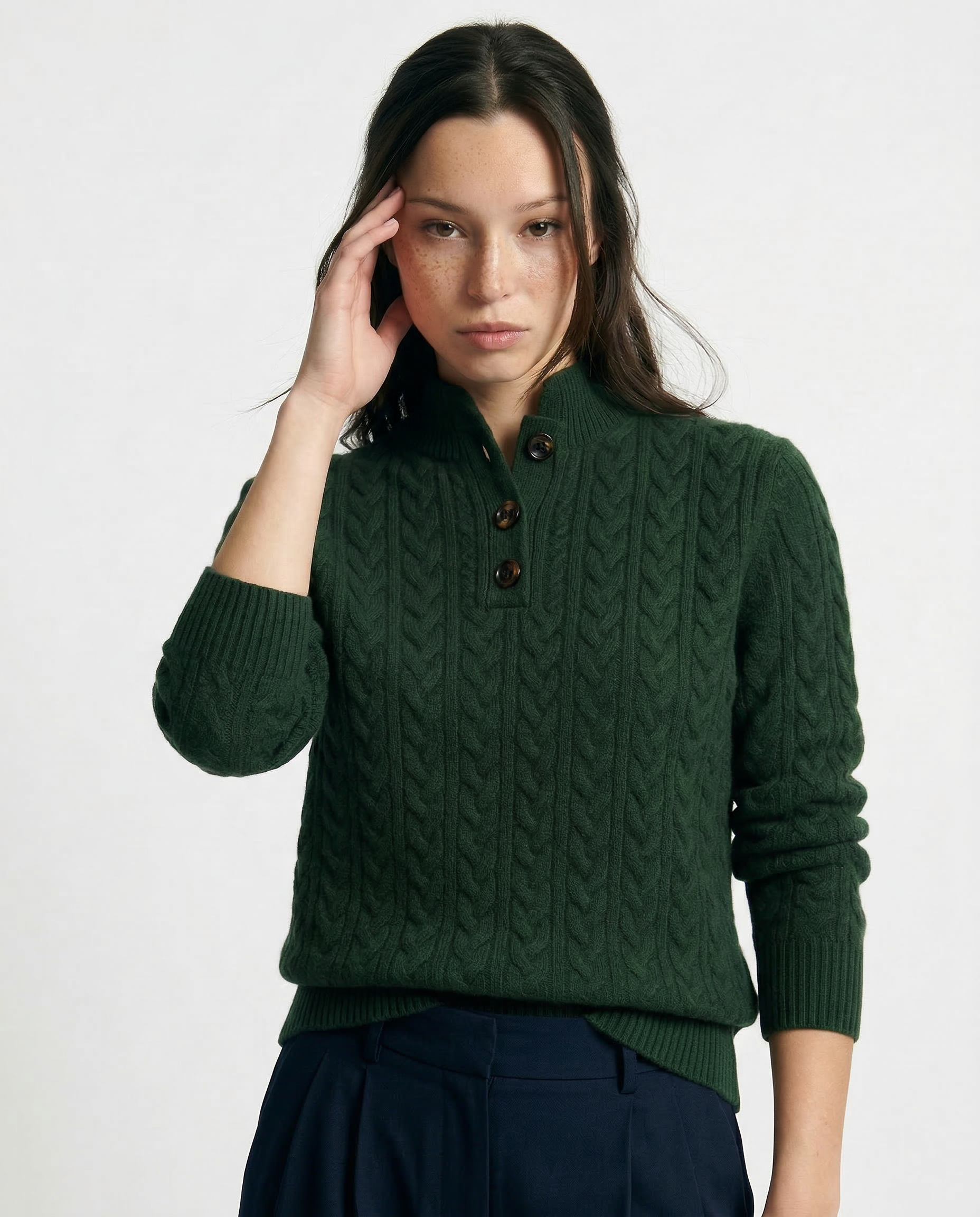 Ellie | Button-Up Cable Knit Sweater with Stand Collar, Cozy Winter Pullover oaklynwear
